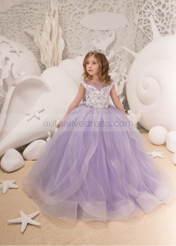 Lilac Lace Tulle Corset Back Tender Flower Girl Dress Lilac Lace Tulle Corset Back Tender Flower Girl Dress